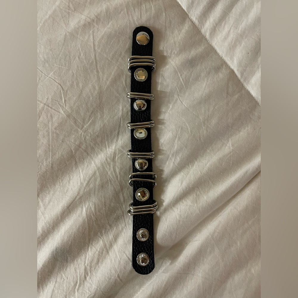 Coach Silver Leather Grommet Bracelet